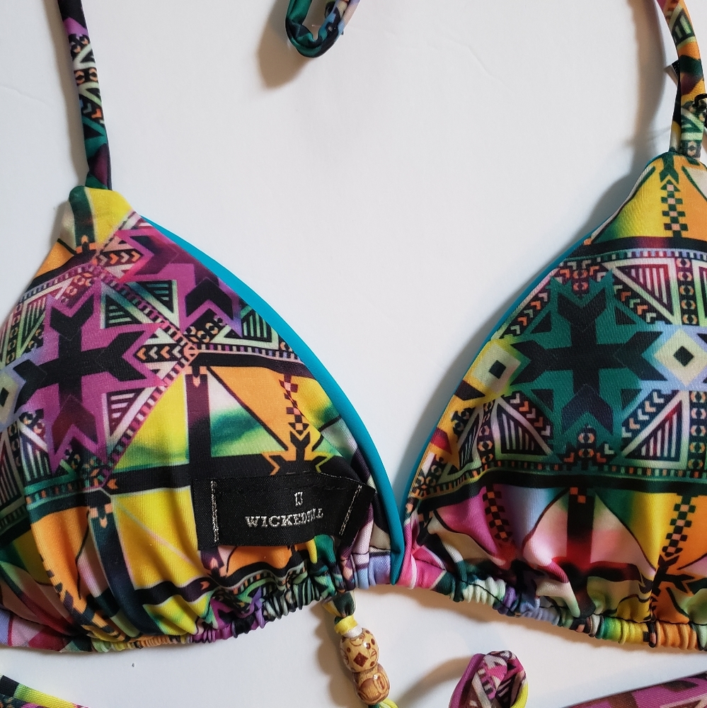 NWT WICKEDTEAL 13 tribal drawsyting bikini top